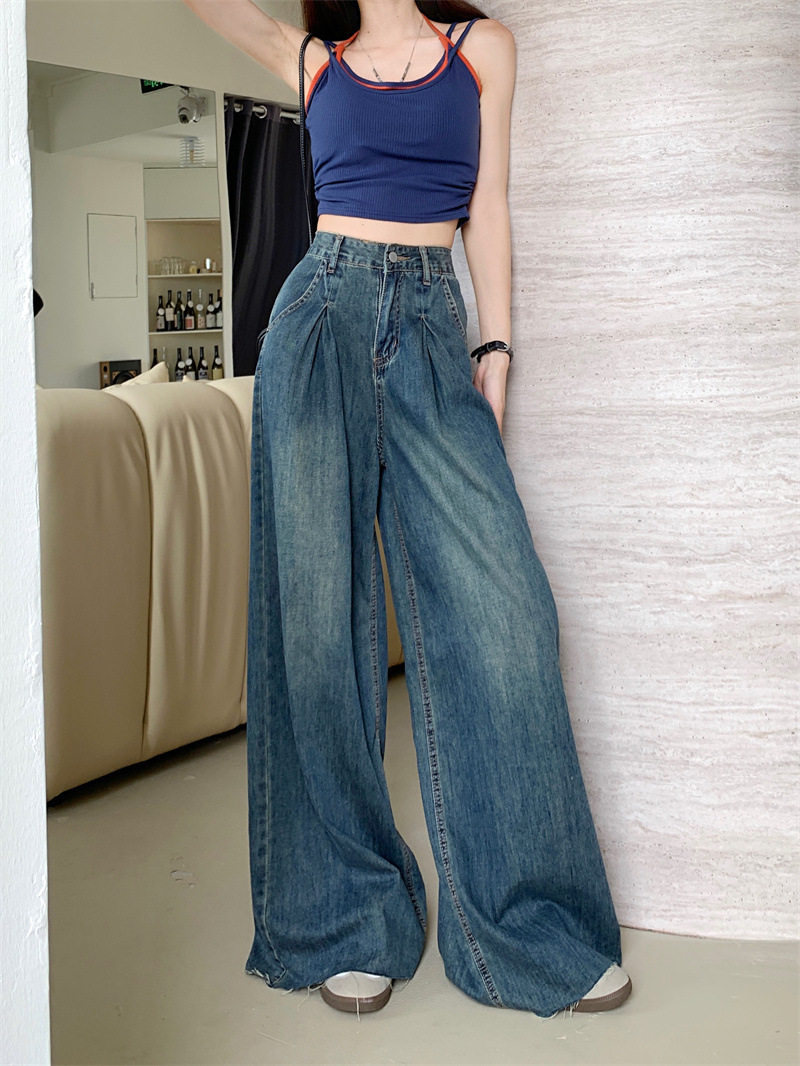 High Waisted Wide Leg Jeans for Women Vintage Style Loose Fit Floor Length Spring and Autumn Fashion Wholesale