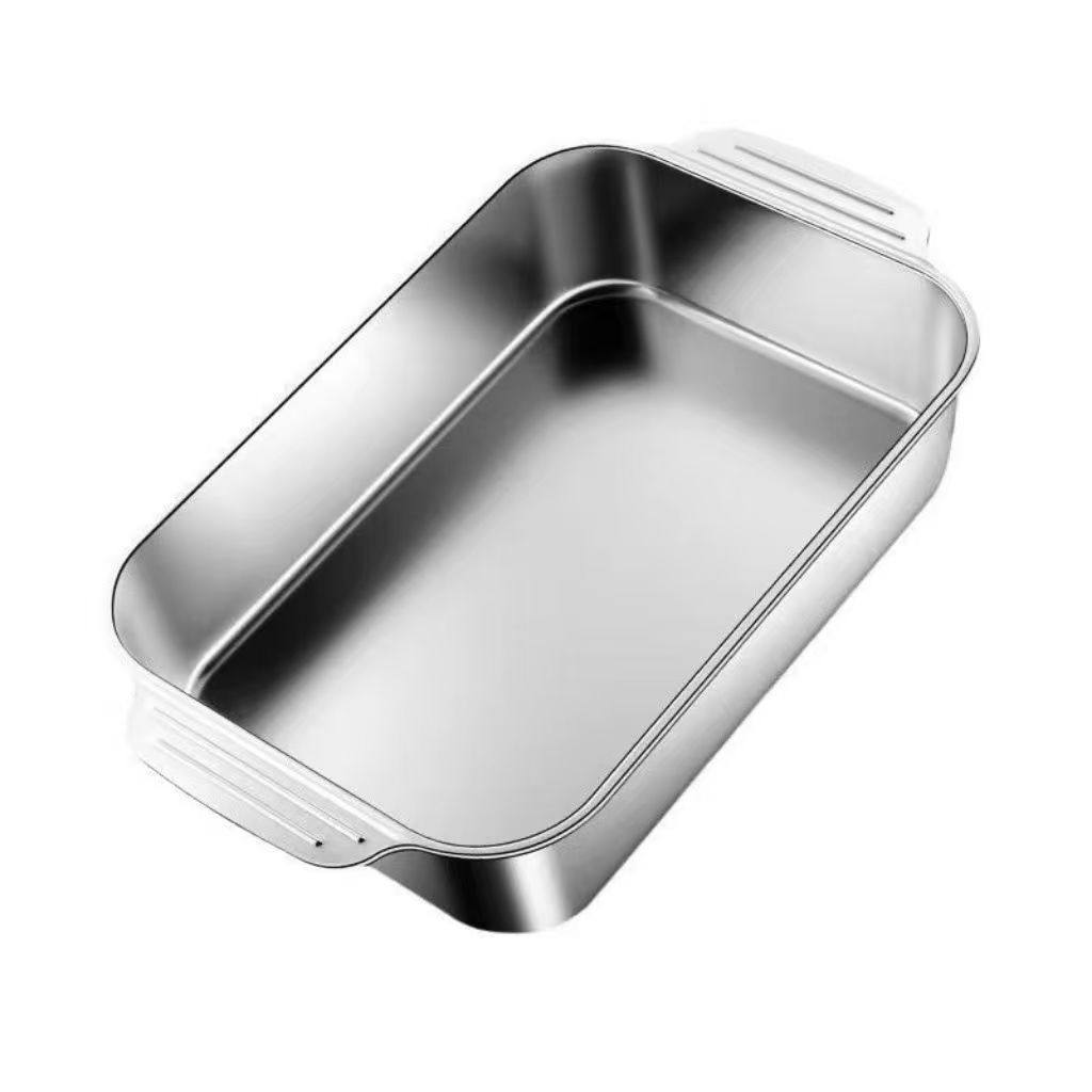 Stainless Steel Baked Fish Plate with Lid Rectangular Household Korean-style Square Plate Cake Plate Deepened Binaural Fish Plate Crayfish Plate