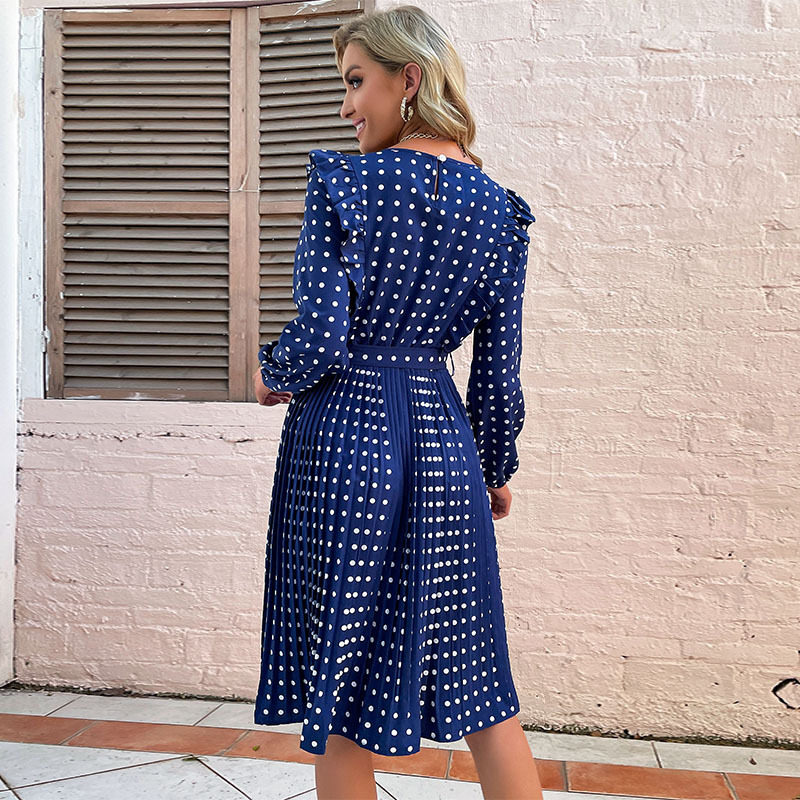 Ruffled Long Sleeve Polka Dot Dress Fashionable Autumn Winter Style Perfect for Casual or Formal Occasions Wholesale