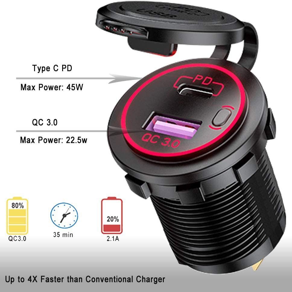 Car Rv Motorcycle Yacht Universal Car Charger Car Modified Charger Apple Mobile Phone Flash Charging Pdqc Fast Charging USB