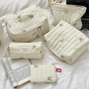 412222 Soft Cute Embroidered Cute Rabbit Quilted Soft Storage Bag Large Capacity Cosmetic Bag Student Stationery Bag