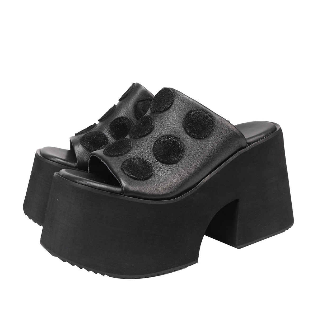 Dép sandal nữ da bò thật đế dày gót cao phong cách tối giản — Màu đen, Màu đỏ
