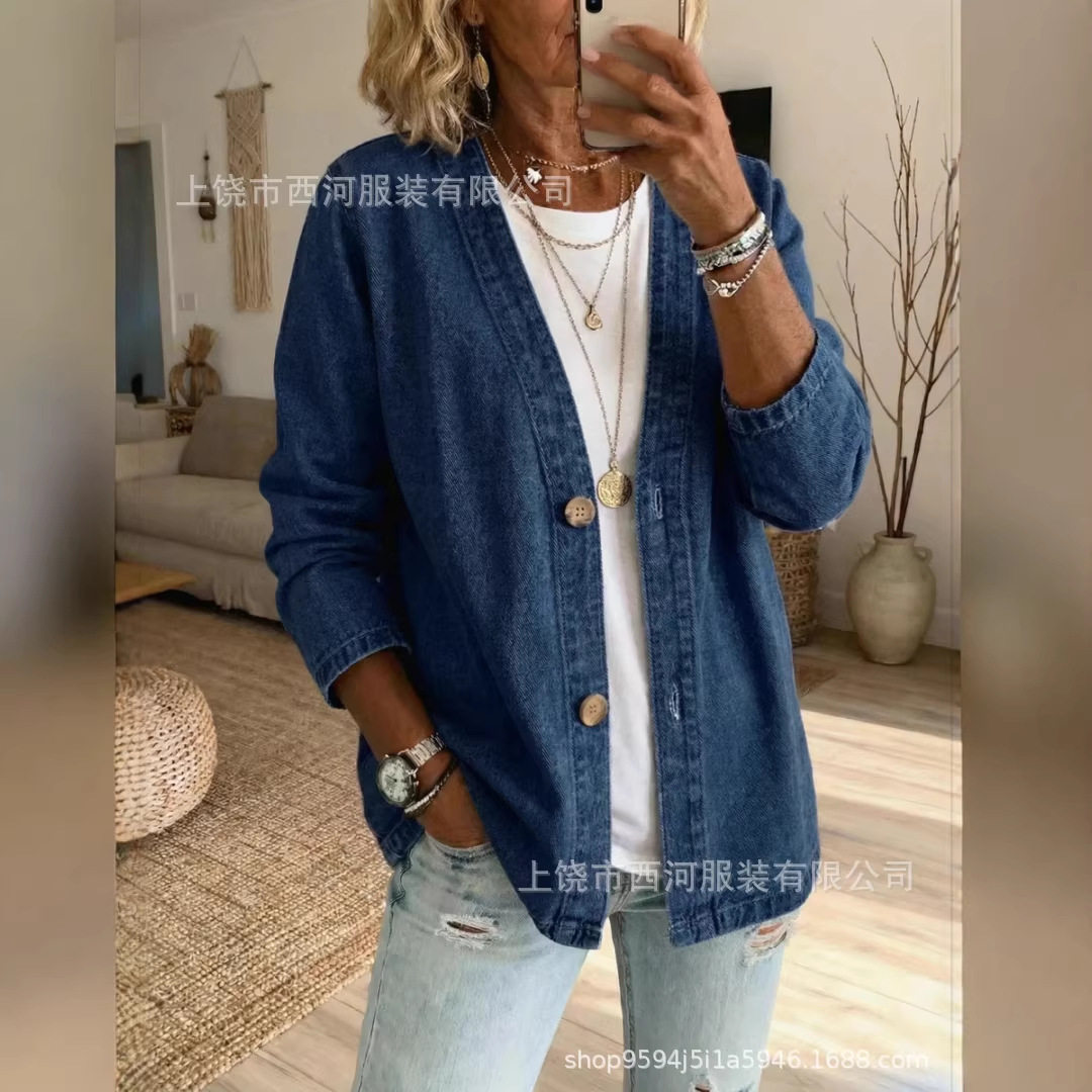 新款跨境独立站2026春季女装花卉印花V领休闲女装衬衫上衣复古