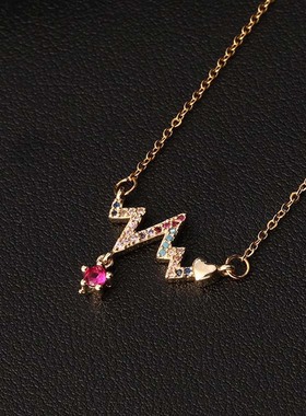 欧美创意个性心电图造型项链新加坡时尚好搭气质吊坠潮流镶钻精致