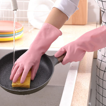 Morandi Kitchen Dishwashing Brush Bowl Household Washing Clothes Gloves Women's Rubber PVC Rubber Thin Household Gloves