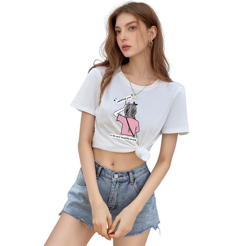 Loose Fit Cartoon Print T Shirt Round Neck Cute Design Casual Style Perfect for Girls Wholesale Available