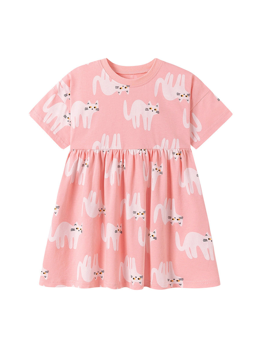 Gaun anak gaya, gaun lengan pendek anak perempuan musim panas, gaun anak katun 100% lucu