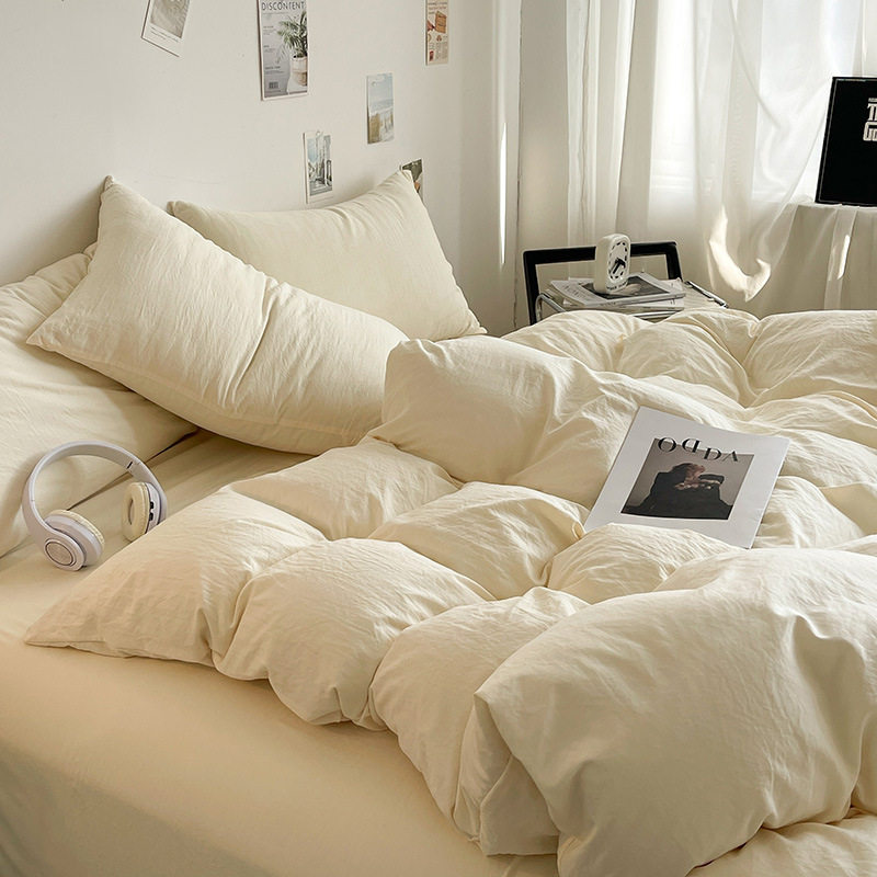 Class a 4-piece bed sheet quilt cover pillowcase simple solid color student dormitory wash cotton 3 3-piece set wholesale