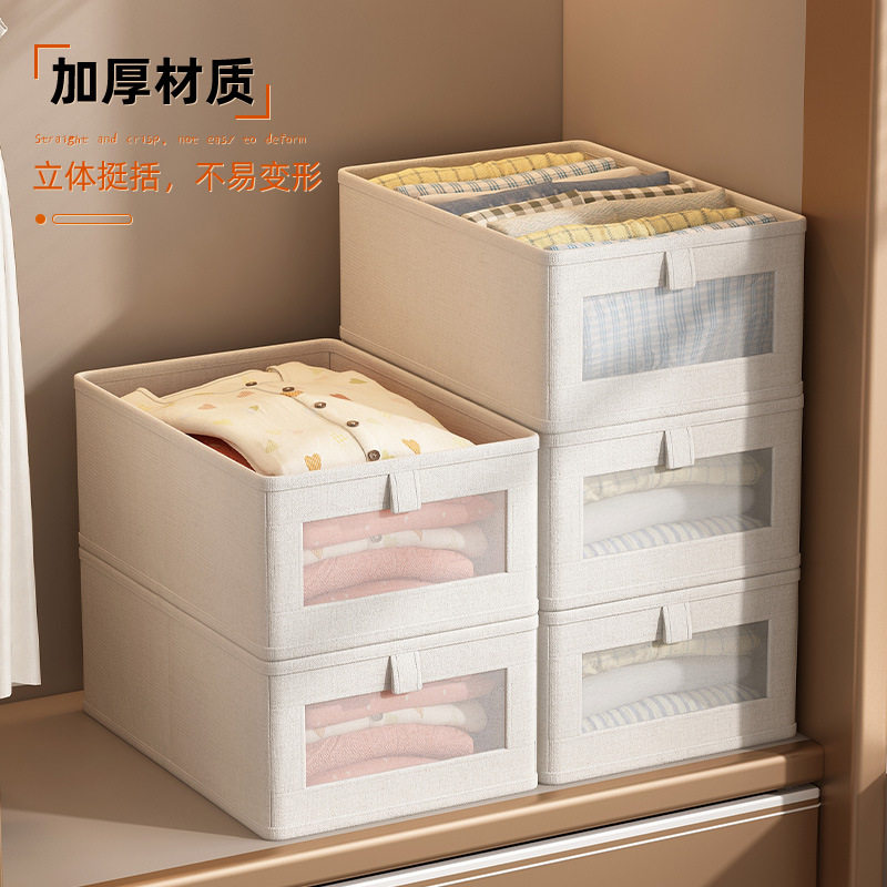 New Japanese-style large window cotton and linen storage box foldable household fabric storage box for clothes and clothing