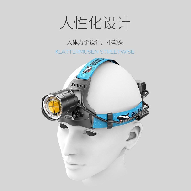 Cross-Border Popular Outdoor Cycling Strong Light Sensor Headlight Charging Adjustable Zoom Aluminum Alloy Miner's Lamp Construction Site Work Headgear