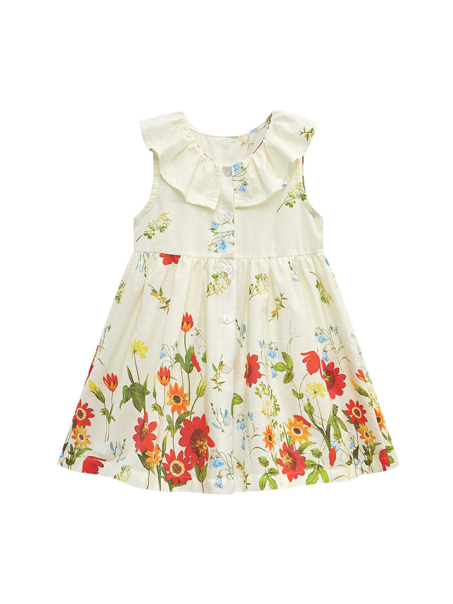Girls' Summer Cotton Short-Sleeve Princess Dress, Ruffled Lotus Collar Kids' Dress