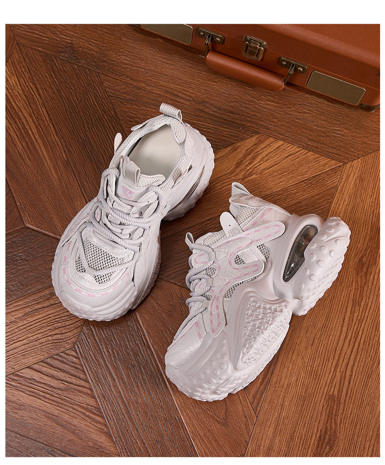 Giày sneaker nữ đế dày chunky lưới thoáng khí tăng chiều cao — Xanh dương, Trắng, Xám bạc, Xanh neon chi tiết 26