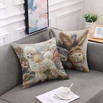 Short Plush Pillowcase Cross-Border Temu Imitation Embroidery Plush Printed Pillow Manufacturer Wholesale Home Sofa Pillow