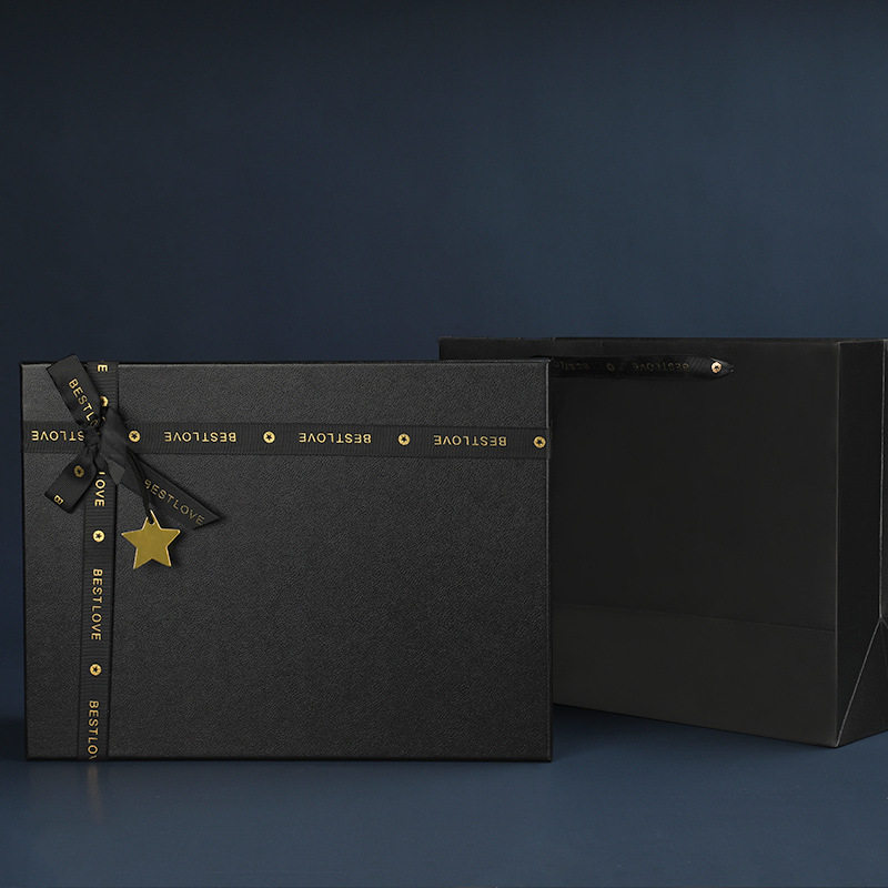 In stock business gift box cover leather pattern black bow packing box Valentine's Day gift box wholesale