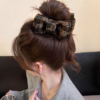 Marubeni Head Clip Autumn and Winter Retro Double-Sided Bow Plaid Women's Back of Head Advanced Sense Artifact 2024 New Hair Accessories