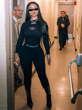 K1068 Amazon European and American women's fashion letter print tight long-sleeved trousers two-piece set