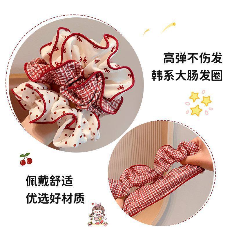 Wave Dot Plaid Red Large Intestinal Ring No Injury Hair Rope Girl's Balls Hair Ring High Elastic Hair Rope Hair Accessories