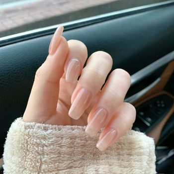 Wear Jia Yuanyuan style ice transparent nude color show white ice transparent color Net Red nude color nail piece small red book popular manicure finished product