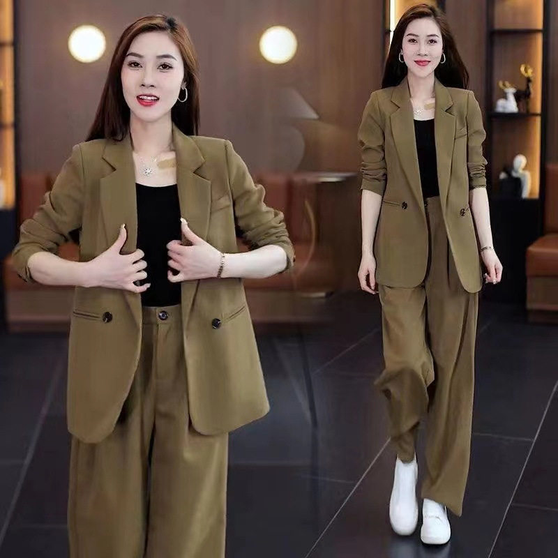 Professional plus size Suit suit 2025 Spring New Loose Slim Casual Suit Jacket Wide Leg Pants Two-piece Set
