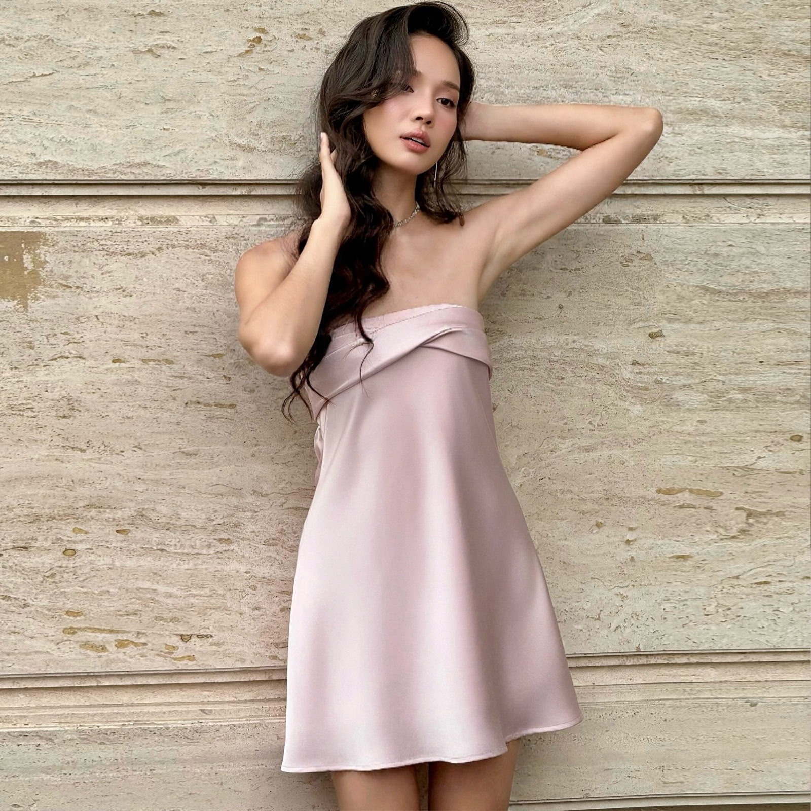Off Shoulder Satin Mini Dress Solid Color Backless Spring Chic and Elegant for Parties Wholesale Available