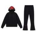 Suit black printed red