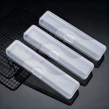 Transparent Dustproof Plastic Cutlery Box Flip Portable Toothbrush Box Cosmetic Brush Stationery Storage Box Wholesale