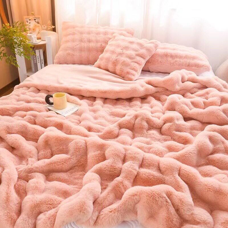 Light Luxury High-end Rabbit Plush Blanket Office Blanket Sofa Blanket Soft Warm Blanket Bedroom Nap Blanket