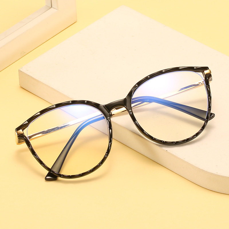 TR Glasses Anti-blue Glasses Metal Frame Wave Pattern Large Square Frame Fashionable Flat Glasses Student Myopia Glasses