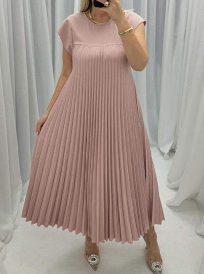 Sleeveless Pleated Dress Round Neck Fashionable Autumn Winter Style Perfect for Casual or Formal Occasions