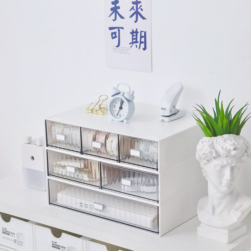 Striped drawer type storage box plastic desktop cosmetic finishing box free combination multi-layer stackable jewelry box