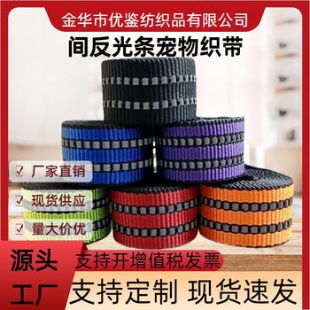 Factory in stock supply 2.5CM color pet imitation nylon reflective strip webbing pet traction rope can be hot