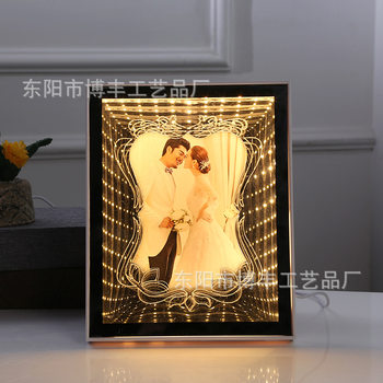 LED light luxury crystal glass photo frame table ABS wedding photo studio USB interface luminous photo frame wholesale