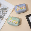 New Arrival Gloss Pink Sequins Embroidered Love Coin Purse Mini Lipstick Headphone Bag Waterproof with Keychain Small Bag
