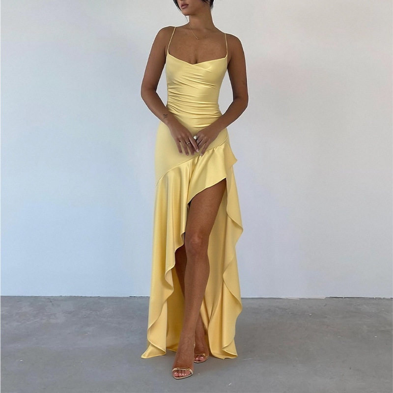 Elegant Solid Color Irregular Hem Dress Womens Summer Collection Stylish and Chic Perfect for Parties and Events