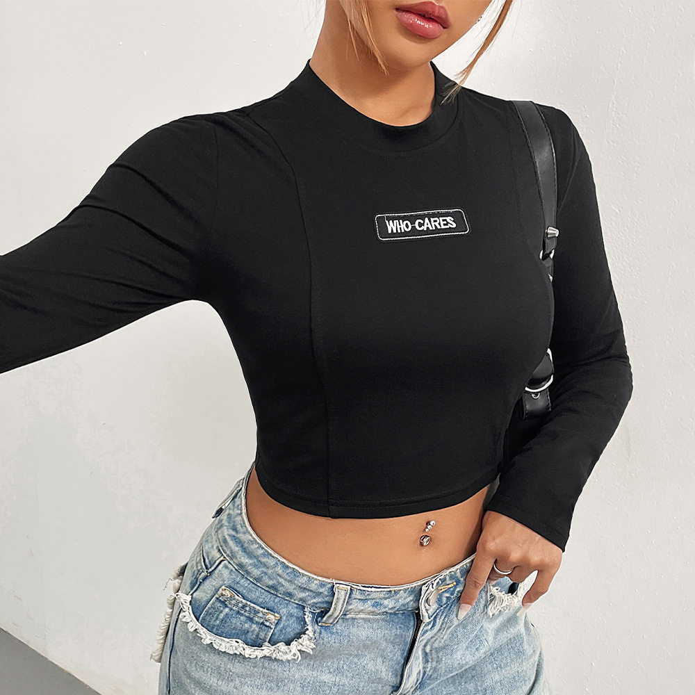 Slim Fit Solid Color Turtleneck Long Sleeve T Shirt Womens Autumn Winter Streetwear Casual Style Wholesale Available