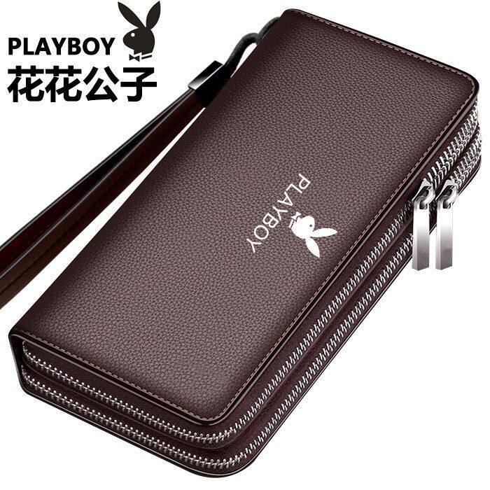 Playboy Official Genuine Men's Double Zipper Clutch Leather Texte Men's Wallet Mobile Phone Bag Men's Large Capacity