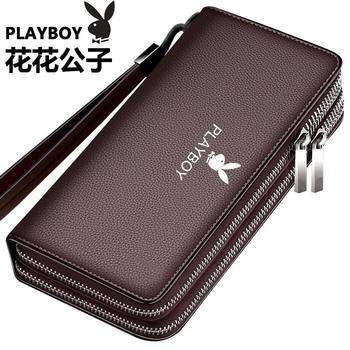 Playboy Official Genuine Men's Double Zipper Clutch Leather Texte Men's Wallet Mobile Phone Bag Men's Large Capacity