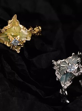 珐琅湖清冷感ins风小众设计师S925纯银戒指甜酷级感时尚百搭