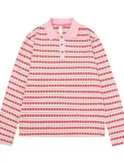 25 Autumn and Winter New Stripesd Lapel Long-Sleeved T-Shirt Men and Women Same Style Polo Long-Sleeved