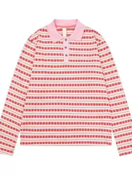 25 Autumn and Winter New Stripesd Lapel Long-Sleeved T-Shirt Men and Women Same Style Polo Long-Sleeved