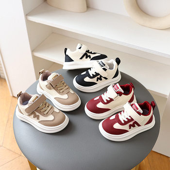 2024 spring and autumn new children's leather sneaker 1-3 years old 2 men's treasure non-slip soft bottom casual shoes women's moral training shoes