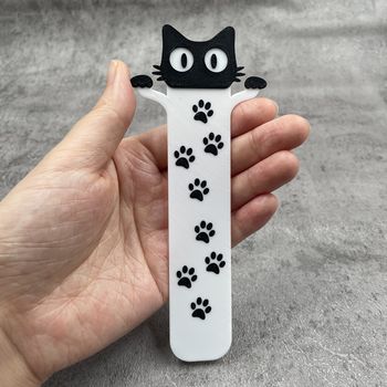 2D Acrylic Flat Black Cat Head and Paw Bookmark Perfect for Students, Teachers and Reading Lovers