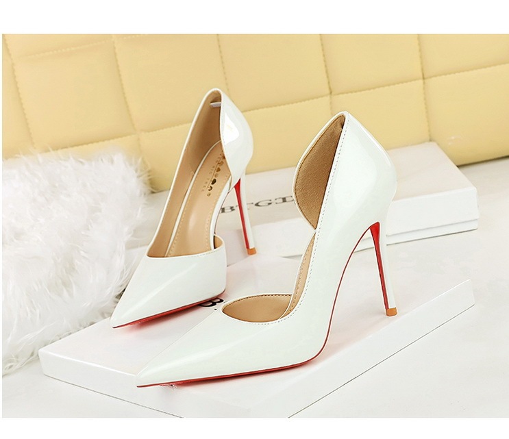 Giày cao gót nữ mũi nhọn da bóng khoét hông gót nhọn dự tiệc — 9265 Đen 10cm, 9265 kaki 10cm, 9265 màu nude 10cm, 9265 rượu vang đỏ 10cm