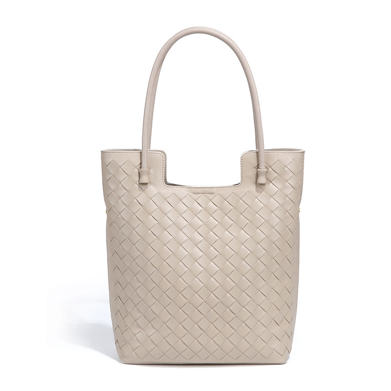 Túi tote nữ da PU đan phối khóa kéo dáng đứng — B2307 # nâu đậm, B2307. # màu cát