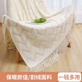 Spring and Autumn New Household Simple Classic Solid Color Soft Touch High Density Knitted Fabric Cut Fleece Wave Knitted Blanket