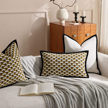 French Retro Yellow Shell Pattern Pillow Case Chenille Jacquard Cushion Living Room Sofa Model Room High-end Pillow