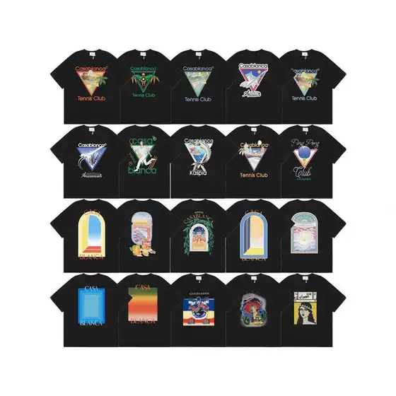 Cross-Border 2024 Spring and Summer New Style Casablanca Logo Printed Loose Short-Sleeved T-Shirt for Men and Women