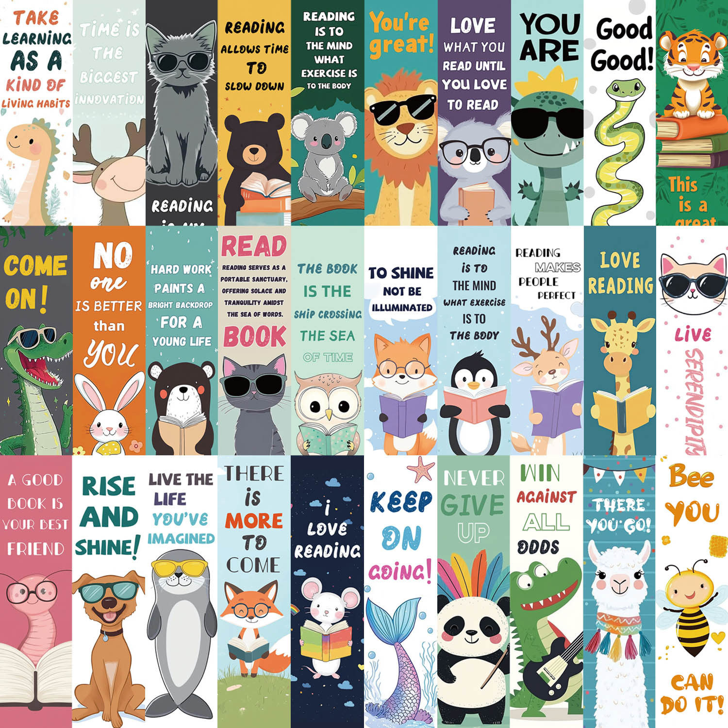 30 cartoon animal bookmark series simple hand account literary creative material ins reading paper bookmark can be DIY