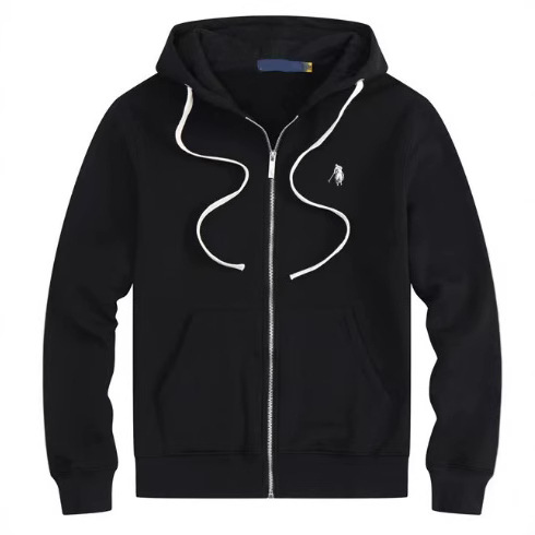 外贸爆款加绒小马秋冬RL连帽开衫纯色卫衣刺绣宽松大码保罗男装Po