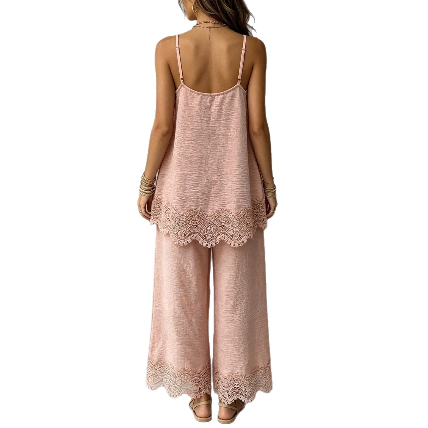 Loose Fit Solid Color Two Piece Set Sleeveless Top Long Pants Casual Style for Spring Summer Wholesale Available